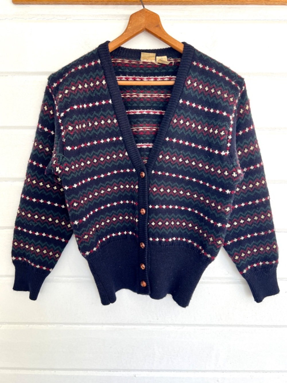 Vintage J.G. HOOK 100% Wool Fair Isle V-Neck Cardigan - Petite S